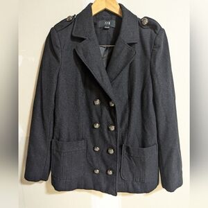 XXI Black Wool Blend Pea Coat Blazer Jacket Womens Sz L Office Career Minimalist
